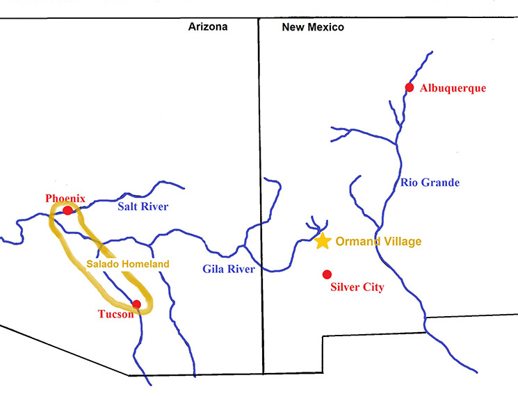 Regional map showing Tucson Basin and Ormand Village Site
